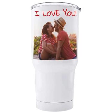 Imagem de Copo de foto personalizado com personalidade tampa à prova de respingos - presentes para ele e ela - caneca de café de viagem isolada impressa dupla face com qualquer imagem e texto - presentes personalizados, presentes para pais