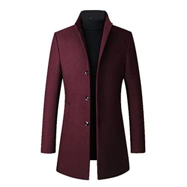 Imagem de bestgift Casaco tweed outono e inverno masculino jaqueta slim masculina seção longa terno gola trench coat masculino, Vinho tinto, M