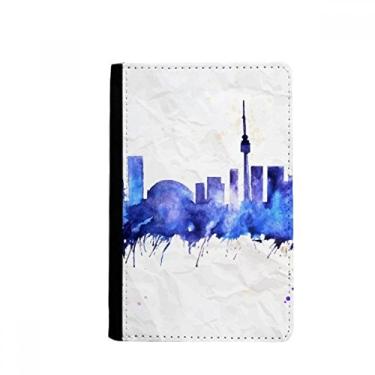 Imagem de Porta-passaporte azul aquarela cidade marco Canadá porta-passaporte Notecase Burse capa carteira porta-cartão, Multicolor