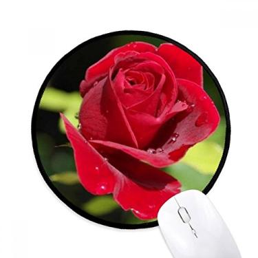 Imagem de Mouse pad redondo para computador com rosas vermelhas escuras e flores