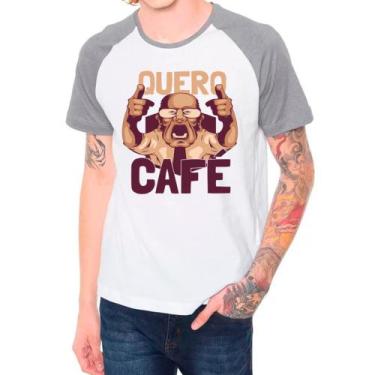 Imagem de Camiseta Raglan Quero Café Coffee Cinza Branca Masculina01 - Design Ca