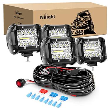 Imagem de Nilight - ZH416 4 pçs 4 polegadas 60 W Combo de ponto de inundação tripla 6000LM LED Pods Barra de luz para condução Barco Luzes de estrada Led Off Road com 16AWG Chicote de fiação - 4 fios