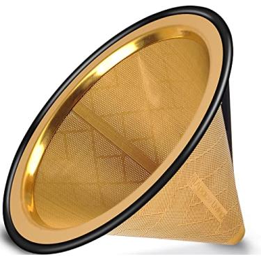 Imagem de (Titanium Gold, Pattern 1) - Apace Living Pour Over Coffee Filter - Wide Metal Base Reusable Stainless Steel Coffee Dripper - Perfect for Chemex Hario Bodum & Other Coffee Makers - Paperless Coffee Filter for Sustainable Brewing