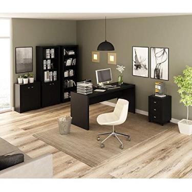 Imagem de Conjunto Home Office 5 Peças com 1 Mesa, 1 Balcão, 1 Armário, 1 Estante e 1 Gaveteiro Tecno Mobili Preto