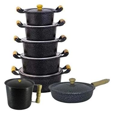 Imagem de Jogo 7 Caçarolas, Frigideira e Canecão 2L Aluminio Craqueado