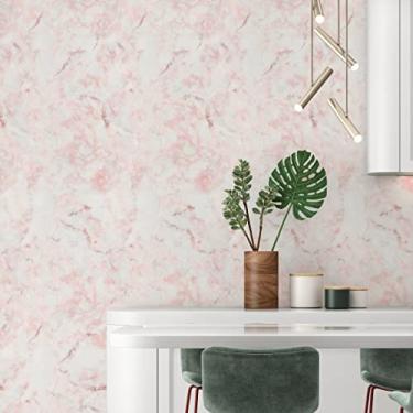 Imagem de Papel de Parede Marmorizado Rosa Lavável Adesivo Para Banheiro Cozinha 3m