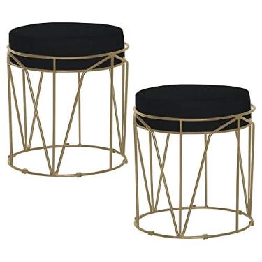 Imagem de Kit 2 Puffs Decorativo Sala de Estar Base Gold Chloe Veludo Preto - Gran Belo