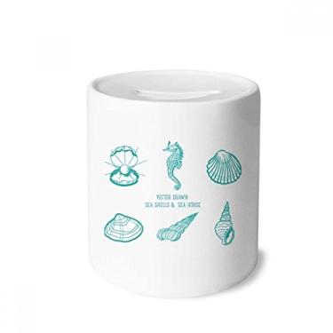 Imagem de DIYthinker Caixa de dinheiro azul hipocampo padrão de vida marinha caixa de cerâmica porta-moedas presente de cofrinho