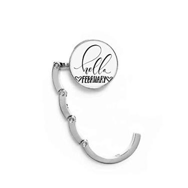 Imagem de Gancho de mesa com citação Hello Feverary para escrever à mão, gancho decorativo com fecho dobrável