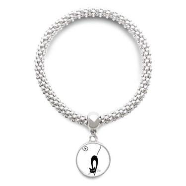 Imagem de DIYthinker Pulseira com pingente de prata de animal de Dia das Bruxas Walking Black Cat Bracelete ajustável