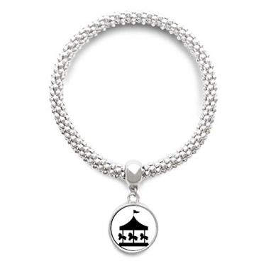 Imagem de DIYthinker Pulseira com pingente de prata com contorno preto do parque de diversões Carousel com corrente ajustável