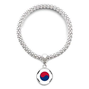 Imagem de DIYthinker Pulseira de prata com pingente de corrente ajustável com bandeira nacional da Coreia do Sul