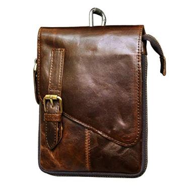 Imagem de Le'aokuu bolsa masculina de couro genuíno pequena bolsa de ombro carteiro bolsa de telefone cinto cintura bolsa de cintura 6402, Coffee Large 3, One_Size