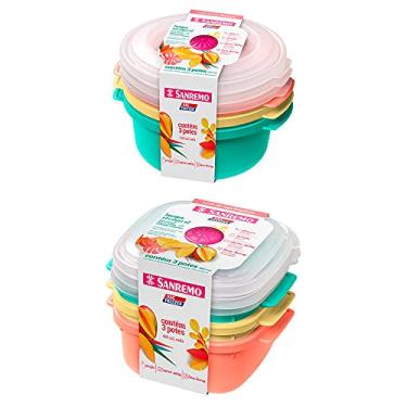 Imagem de 3 potes coloridos 480ml e 3 potes 530ml para mantimentos frutas lanches freezer e microondas Sanremo
