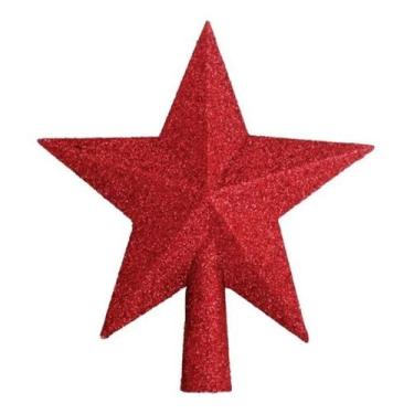 Imagem de Estrela Ponteira Vermelha Glitter Para Árvore De Natal 20 Cm - Wincy N
