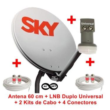 Imagem de Antena Sky Com Lnb Duplo Universal Com 2 Kits De Cabo