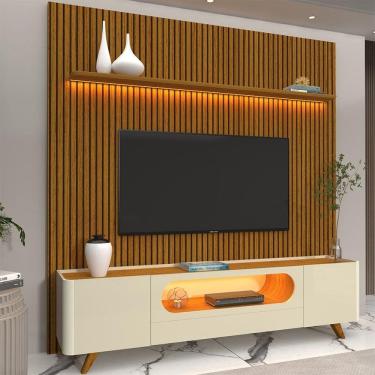 Imagem de Rack com Painel para TV até 85 Polegadas 1 Gaveta 2 Portas LED Requinte Nobre Marromle/Off White