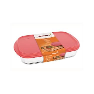 Imagem de Lasanheira Refratária Retangular Sempre em Vidro Sodacal com Tampa Plástica – 39 cm