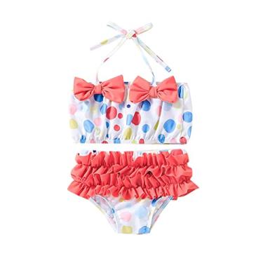 Imagem de Roupa de banho para meninas pequenas tamanho 6 peça de laço laço maiô de bebê babados 6M-4Y biquíni duas roupas de banho infantil, Rosa, 6-12 Meses