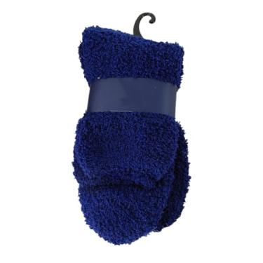 Imagem de Meias femininas de inverno lisas de pelúcia coral quente para casa meias de dormir meias quentes meias de inverno, Azul-escuro, Tamanho �nico