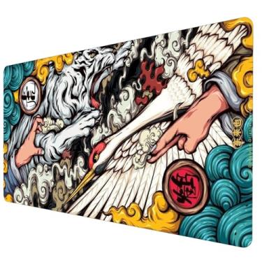 Imagem de Novo Mouse Pad Gamer Speed Extra Grande Desk Pad Profissional Premium com Borda Costurada 100x50- Tigre Branco…