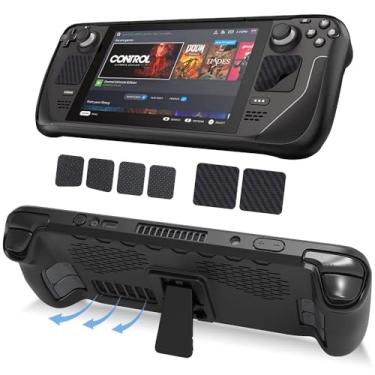 Imagem de Capa Protetora Case Premium Em TPU Para Steam Deck Preta Com Suporte + Adesivos