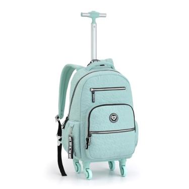 Imagem de Mochila De Rodinha Escolar Faculdade Universitário Feminina Infantil Juvenil Color Up Seanite Bolsa Menina Com Rodas 360 Resistente E Alça De Costas Acolchoada Verde Água