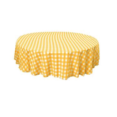 Imagem de LA Linen Toalha de mesa redonda xadrez de poliéster, 182 cm, amarelo escuro/branco