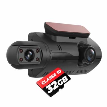 Imagem de Camera Veicular Interna e Frontal + 32GB C/Display Filmadora Automotiva Dashcam D26 Full HD Carro Segurança TAXI