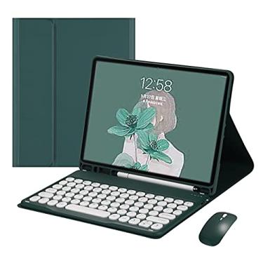 Imagem de YEEHi Capa de teclado para iPad 6ª 5ª geração Air 2 Pro 9,7 cores teclado redondo bonito cores doces teclado destacável iPad 6 iPad 5 capa (iPad5/6/Air2/Pro9.7, verde escuro)