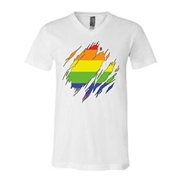 Imagem de Camiseta rasgada orgulho gay bandeira arco-íris gola V LGBTQ Love Wins, Branco, M