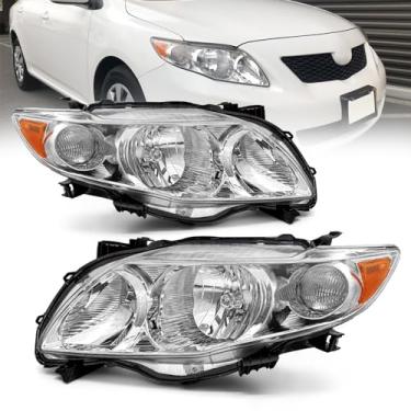Imagem de Para Toyota Corolla 2009 2010 Conjunto de farol compatível com modelos 09 10 Corolla Base/CE/LE/XLE da América do Norte veículo construído lente transparente carcaça cromada refletor âmbar par de