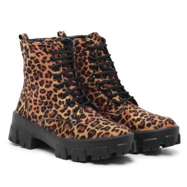 Imagem de Bota Coturno Feminino Plataforma Animal Print Kevin Sintonia Onça Conforto  feminino