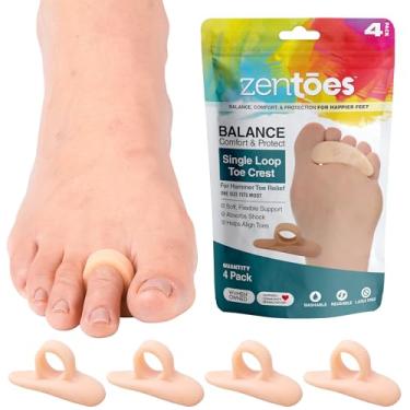 Imagem de ZenToes Alisador e corretor de dedos Hammer Toe Pacote com 4 brasões aliviam a dor nos pés, pressão, desconforto, conforto de silicone flexível | Alinhar, melhorar a estabilidade | Resistente a manchas, odores..