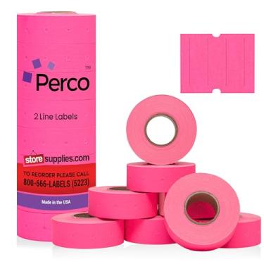 Imagem de Perco 2 linhas de etiquetas rosa fluorescentes – 1 manga, 6.000 etiquetas de preço em branco para Perco 2 linhas de preço e armas de data