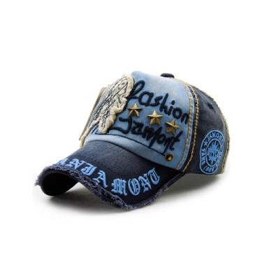 Imagem de URTAODFE Boné de beisebol bordado com letras da moda vintage, boné de caminhoneiro de algodão, boné de língua de pato para casal, Azul-marinho, G