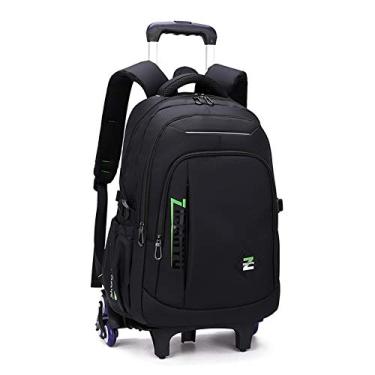 Imagem de Mochila infantil preta com rodinhas para meninos e adolescentes, mala de mão com rodinhas para escola - 2 rodas, A1# Preto verde - 6 rodas, A1# Large-6 Wheels, A1 # 6 rodas