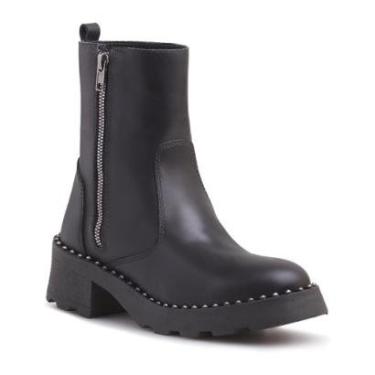 Imagem de Coturno Feminino Bota Tratorado Couro Zíper Conforto Spike-Feminino