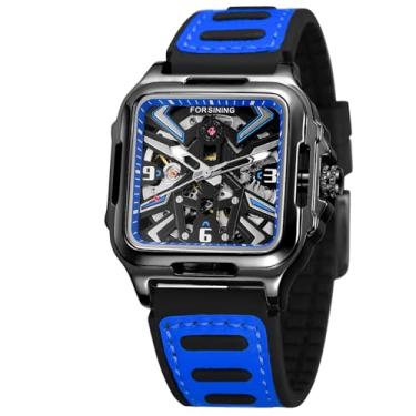 Imagem de FORSINING Relógio de pulso mecânico automático para relógios MeMenns à prova d'água com mostrador transparente esqueleto de aço inoxidável com entalhe, Azul