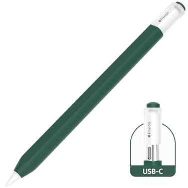 Imagem de AZF Capa compatível com Apple Pencil USB C, capa protetora de silicone antiderrapante para Apple Pencil (USB-C), suporte magnético. (verde noturno)