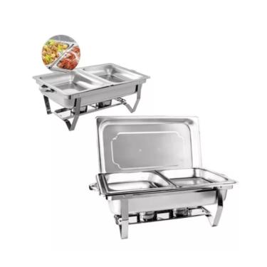 Imagem de Kit 3 Rechaud Retangular 9 L Com 2 Cubas 1/2 Banho Maria Brinovar