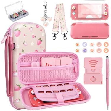 Imagem de FIWWAT Switch Lite Case Carrying Case- 19 in 1 for Nintendo Switch Accessories Bundle with Switch Thumb Grips, Clear Protective, Screen Protector Cover, Cute Pendant, Stand, Stylus, for Girls, Pink