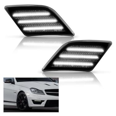 Imagem de Bestview Luzes de LED laterais compatíveis com Mer'cedes Benz W204 C250 C300 C350 C350 e 2008-2013 C63 AMG, lado do motorista e do passageiro, lente branca fumê
