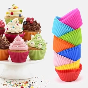 Imagem de Kit 12 Formas Silicone Mini Cupcake Bolo Muffin Assadeira Airfryer