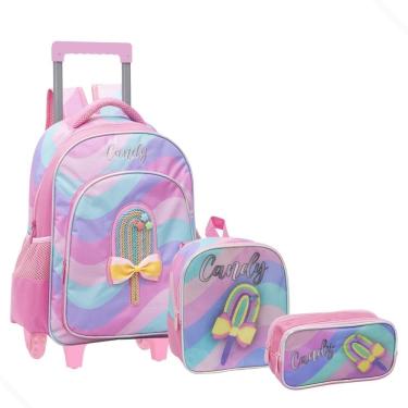 Imagem de Kit Mochila Escolar Creche Menina Estojo Lancheira Térmica