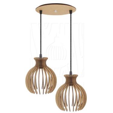 Imagem de Luminária Pendente Duplo Madeira Nacar 18cm CR Rústico - Madelumi