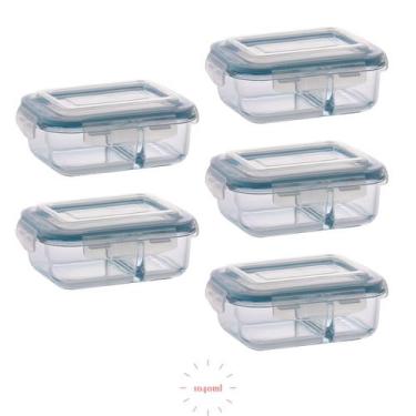 Imagem de Jogo 5 Potes 1040ml com Divisória Vidro Hermético Vedação - QUALITY-HO