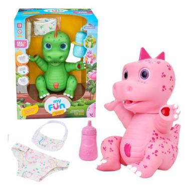 Imagem de Dinossauro Rex Faz Xixi + Mamadeira Fraldinha Babador Boneco - Adijoma
