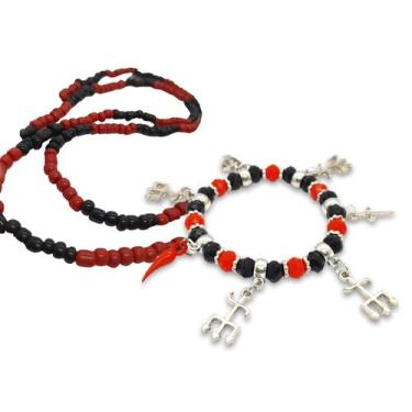 Imagem de Kit Proteção Espiritual Pulseira Exu e Guia Brajá 50 cm - Flash