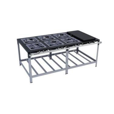 Imagem de Fogão Industrial 6 Bocas Duplas 40X40 P9 com Chapa Luxo Metalmaq, Gás 